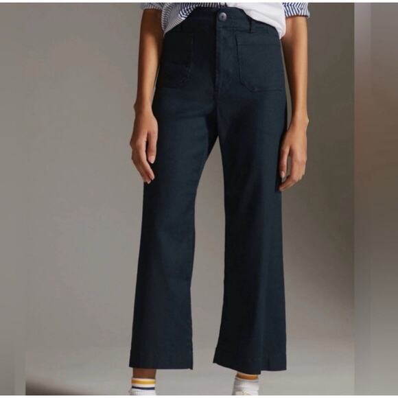 Anthropologie Maeve The Colette Crop Wide Leg Linen Pants Size 30 Black P20 - Picture 3 of 11